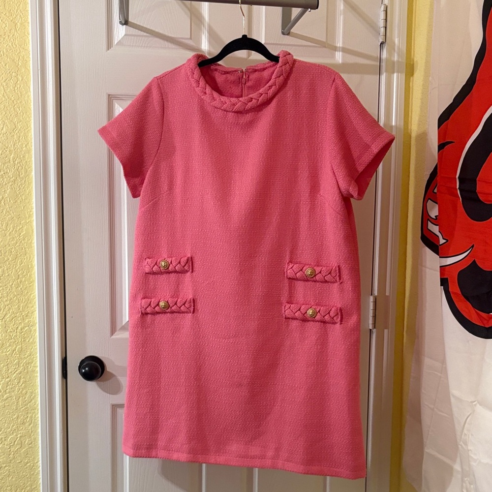 Tuckernuck Style Pink Short Sleeve Braided Trim Dress